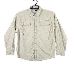 Mens Naviskin Beige Nylon Shirt Long Sleeve Lightweight Button Up Fishing Size L